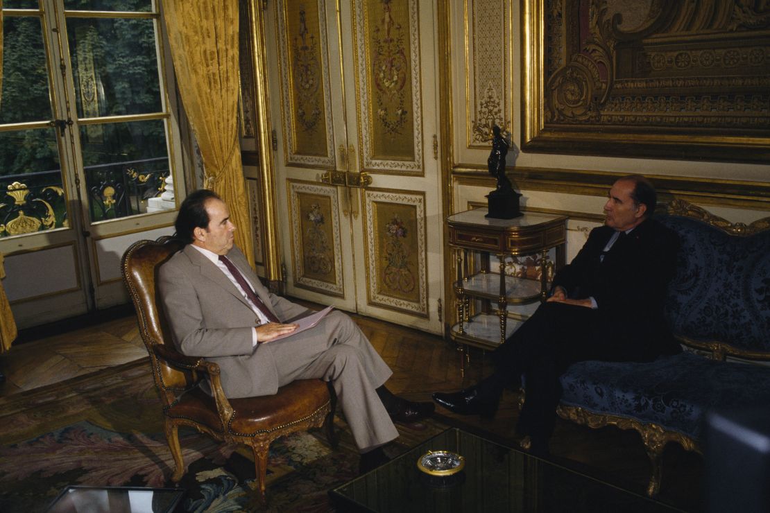 Secretary General of the French Communist Party, Georges Marchais (left), meets then-French President Francois Mitterrand in October, 1981.