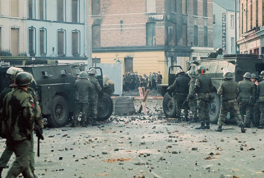 On January 30, 1972, young men confronted British soldiers minutes before paratroopers opened fire and killed civilians, leading to what became known as Bloody Sunday. The confrontation is near barricade 14 on William Street in Derry/Londonderry, Northern Ireland.