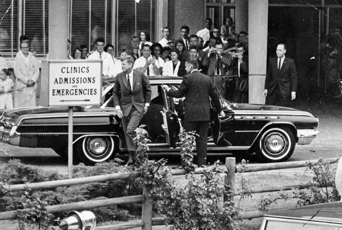 President John F. Kennedy arrives at Children's Hospital in Boston on August 8, 1963.