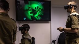 Israeli special combat soldiers conduct a training exercise using virtual reality (VR) battlefield technology to simulate Hamas tunnels leading from Gaza to Israel at an Israeli Army base in Petach Tikva, Israel, on Wednesday, April 26, 2017. In a refurbished building on a military base in central Israel, soldiers are training in underground combat using headsets made by Oculus, the virtual reality headset maker owned by Facebook Inc., and Vive, owned byHTC Corp. Photographer: Rina Castelnuovo/Bloomberg via Getty Images