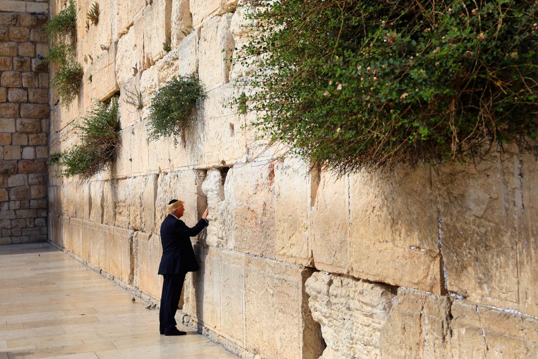 President Donald Trump visits the Western Wall, the holiest site where Jews can pray, in Jerusalem's Old City on May 22, 2017.
