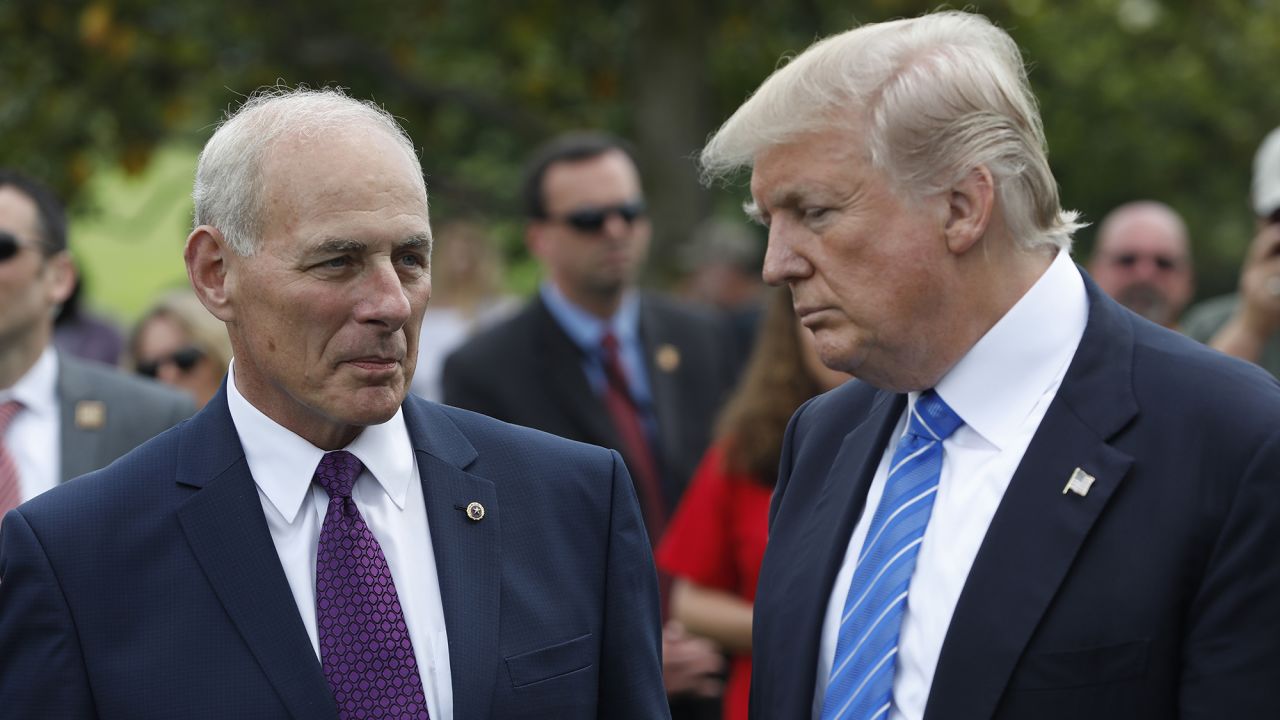 President Donald Trump stands with Secretary of Homeland Security John Kelly in May 2017 in Arlington, Virginia.