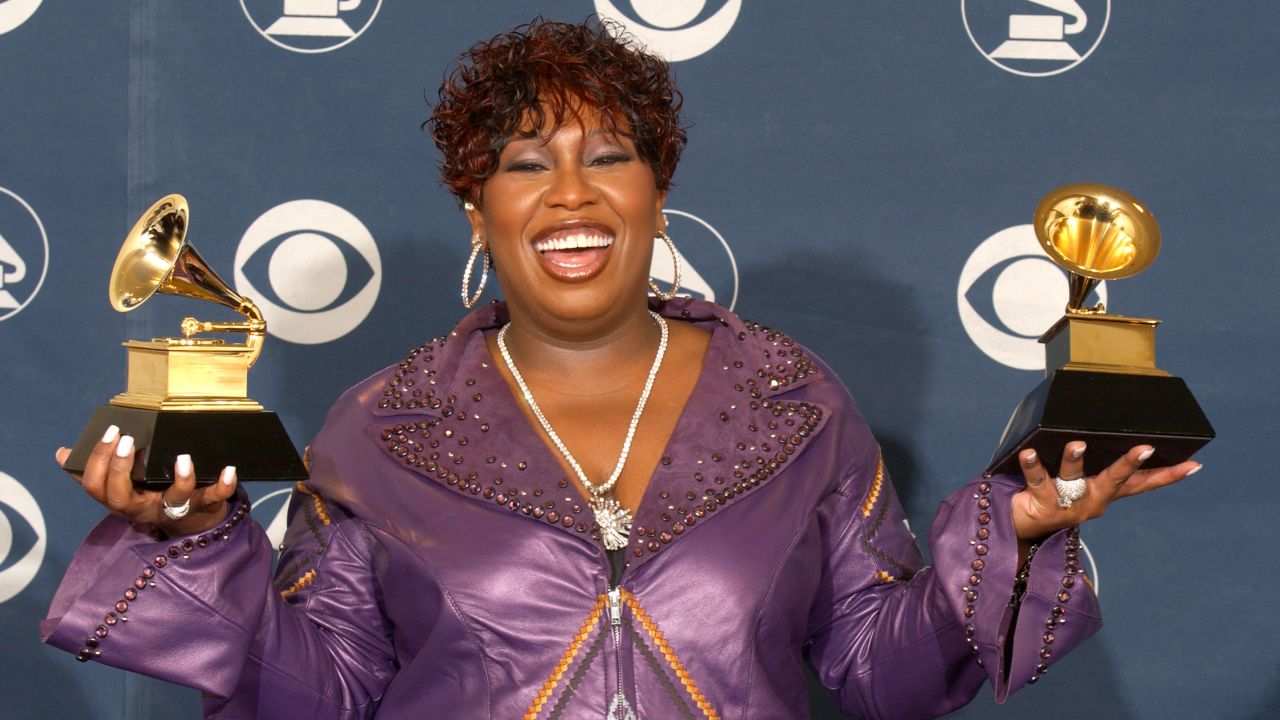 401611 124: Singer Missy Elliot poses with her awards during the 44th Annual Grammy Awards at Staples Center February 27, 2002 in Los Angeles, CA. Elliot won Best Rap Solo Performance for "Get Ur Freak On" and Best Pop Collaboration With Vocals for "Lady Marmalade." (Photo by Vince Bucci/Getty Images)