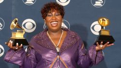 401611 124: Singer Missy Elliot poses with her awards during the 44th Annual Grammy Awards at Staples Center February 27, 2002 in Los Angeles, CA. Elliot won Best Rap Solo Performance for "Get Ur Freak On" and Best Pop Collaboration With Vocals for "Lady Marmalade." (Photo by Vince Bucci/Getty Images)