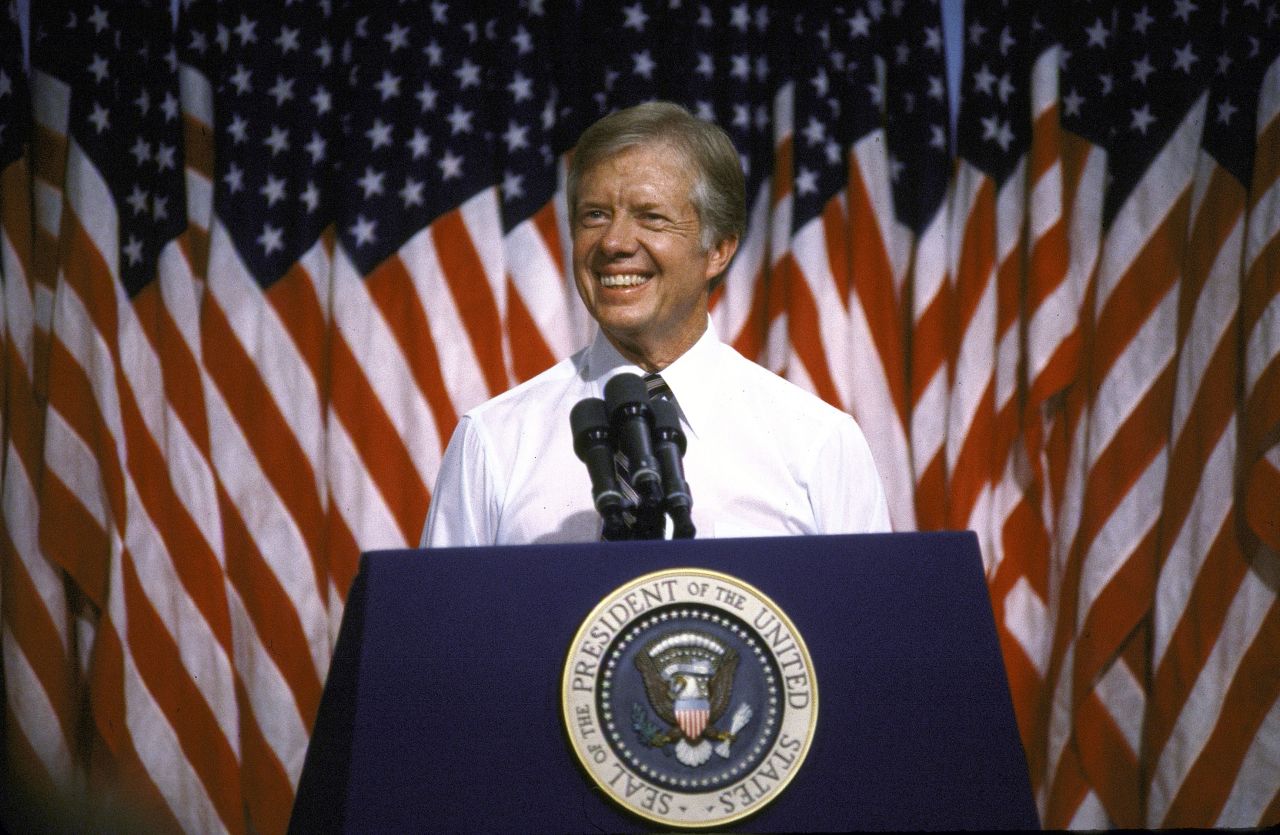 President Jimmy Carter speaks at Merced College in 1980.