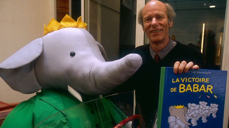 Laurent de Brunhoff presents his 1992 book "La victoire de Babar" (sold in English as Babar's Battle"), a publication marking the 60th anniversary of his father Jean's famous character, Babar.