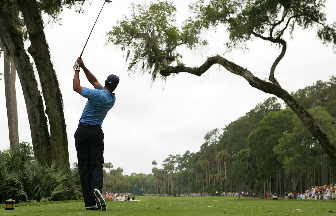 Woods tees off on the sixth hole during the 2007 Players Championship in Ponte Vedra Beach, Florida.