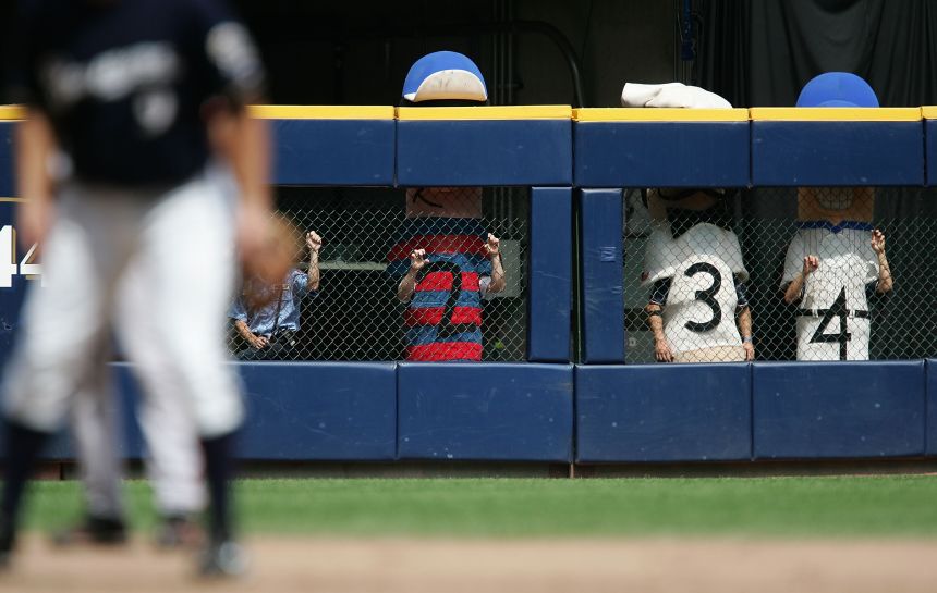 The sausages are seen behind an outfield fence in 2007.
