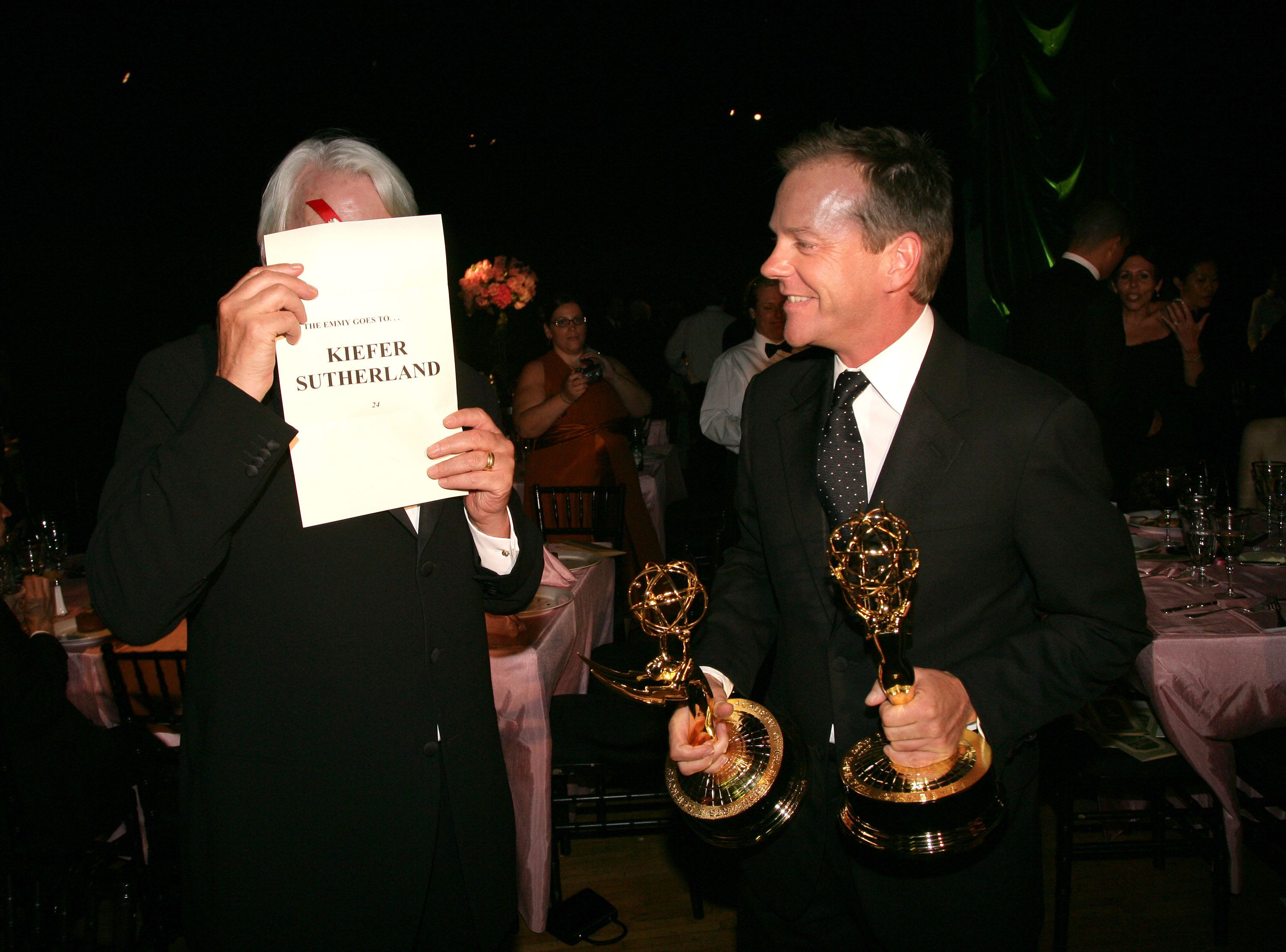 Sutherland with his son Kiefer at the Golden Globe Awards in 2006.