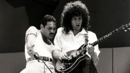 Entertainment/Music, Live Aid Concert, Wembley, London, England, 13th July 1985, British singer Freddie Mercury with guitarist Brian May as "Queen" perform at the charity concert  (Photo by Popperfoto via Getty Images/Getty Images)