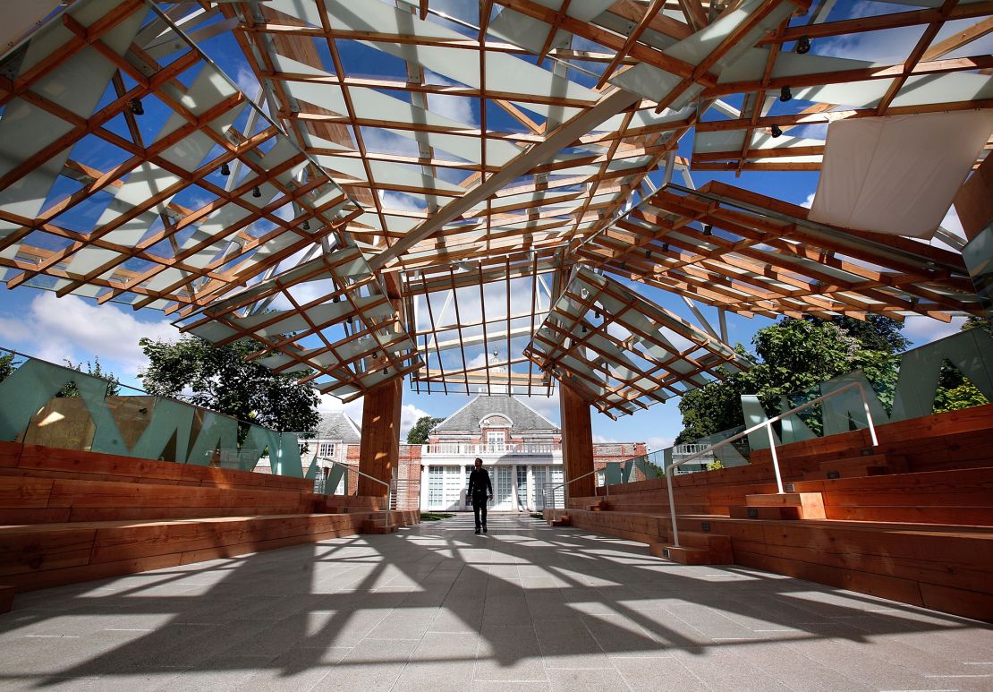 In 2008, Frank Gehry designed the Serpentine Pavilion. The clumsy-looking wooden structure now lives on a vineyard in France.