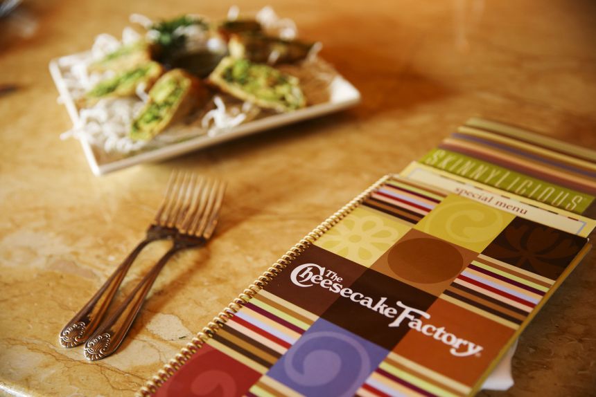 The Cheesecake Factory menu with its iconic avocado egg rolls.