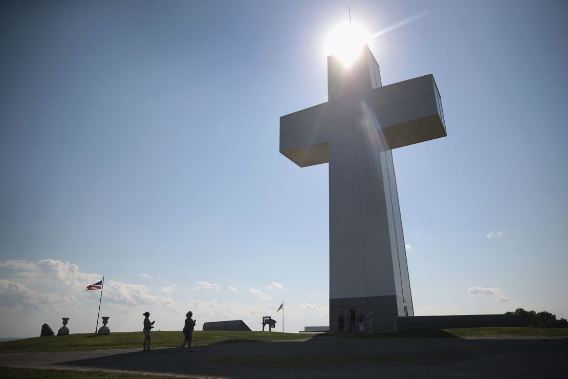 People visit the Bald Knob Cross near Alto Pass, Illinois, on August 19, 2017 ahead of a total solar eclipse.