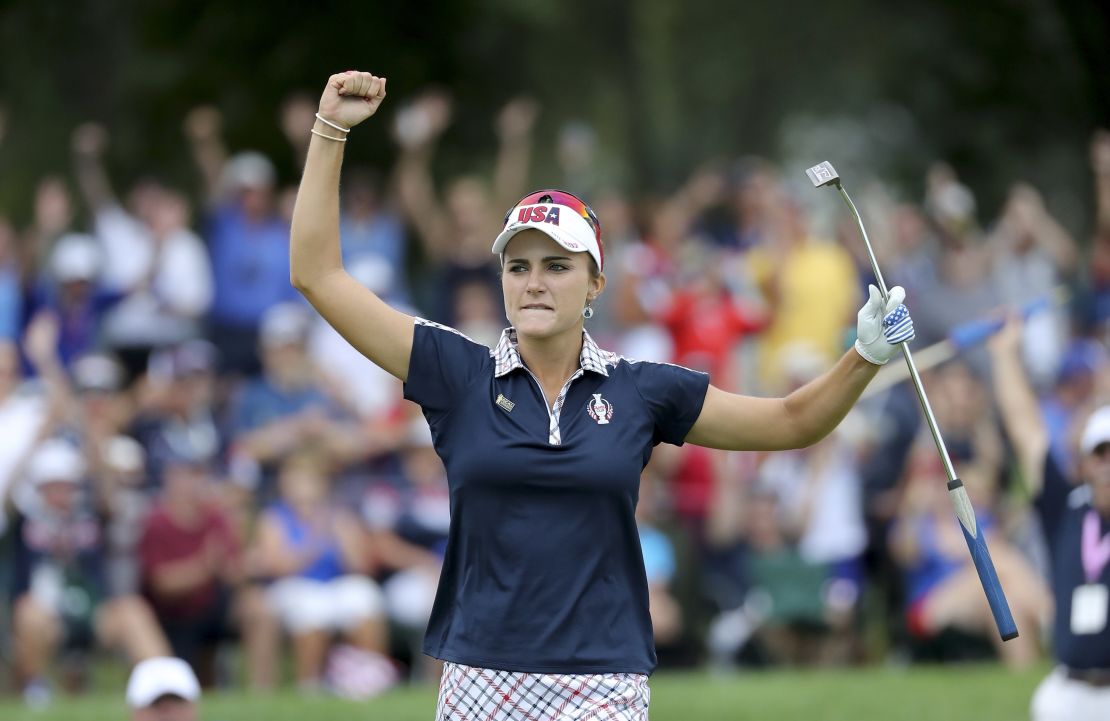 Thompson in action at the 2017 Solheim Cup.