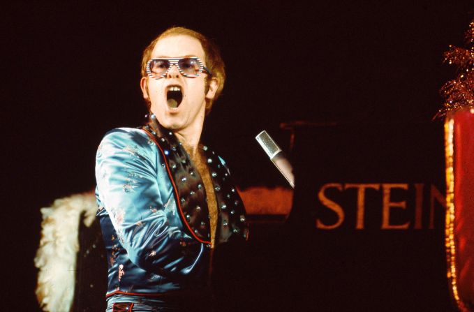 Singer Elton John performs in 1973.