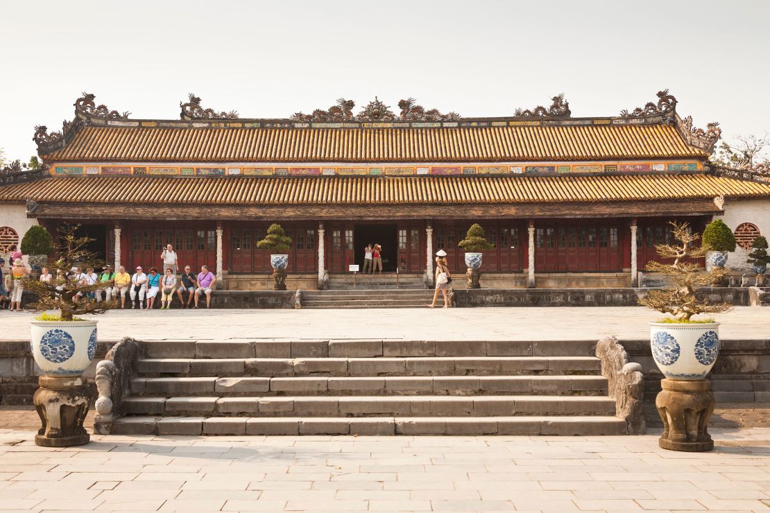 The throne was inside Thái Hòa Palace in the Imperial City, Hue, Vietnam.