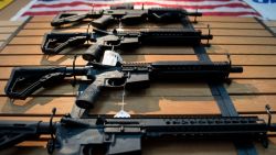 Assault rifles hang on the wall for sale at Blue Ridge Arsenal in Chantilly, Virginia, on October 6, 2017. (Photo by JIM WATSON / AFP) (Photo by JIM WATSON/AFP via Getty Images)