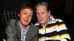 Paul McCartney and Brian Wilson backstage at the Coachella Music and Arts Festival at the Empire Polo Field on April 17, 2009 in Palm Desert, California.