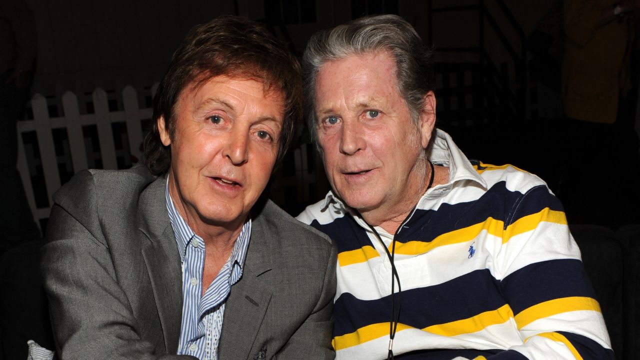 Paul McCartney and Brian Wilson backstage at the Coachella Music and Arts Festival at the Empire Polo Field on April 17, 2009 in Palm Desert, California.