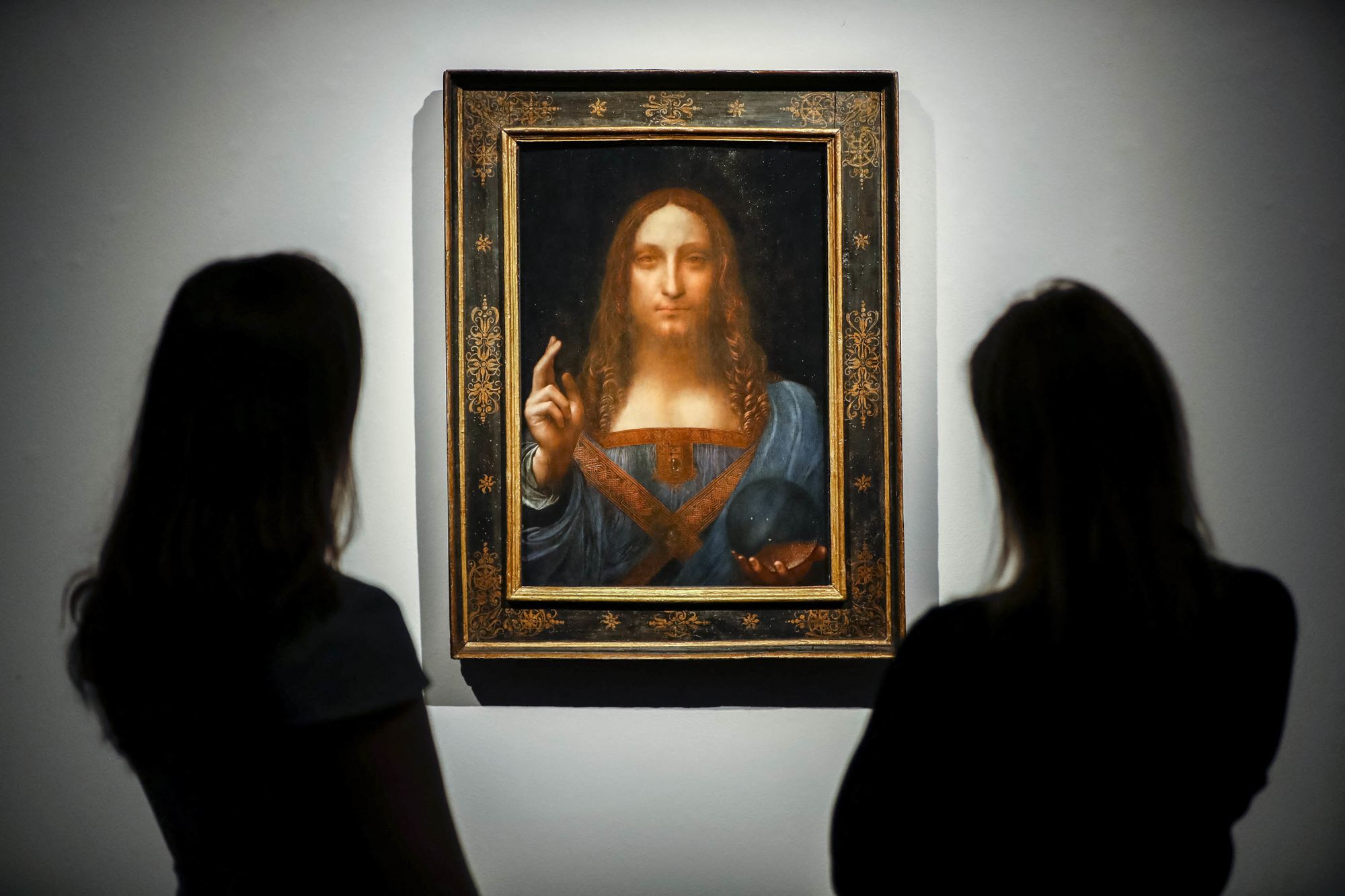 Leonardo da Vinci's "Salvator Mundi," on display at Christie's auction house in October 2017. The work fetched a record $450.3m at auction in New York in November 2017.