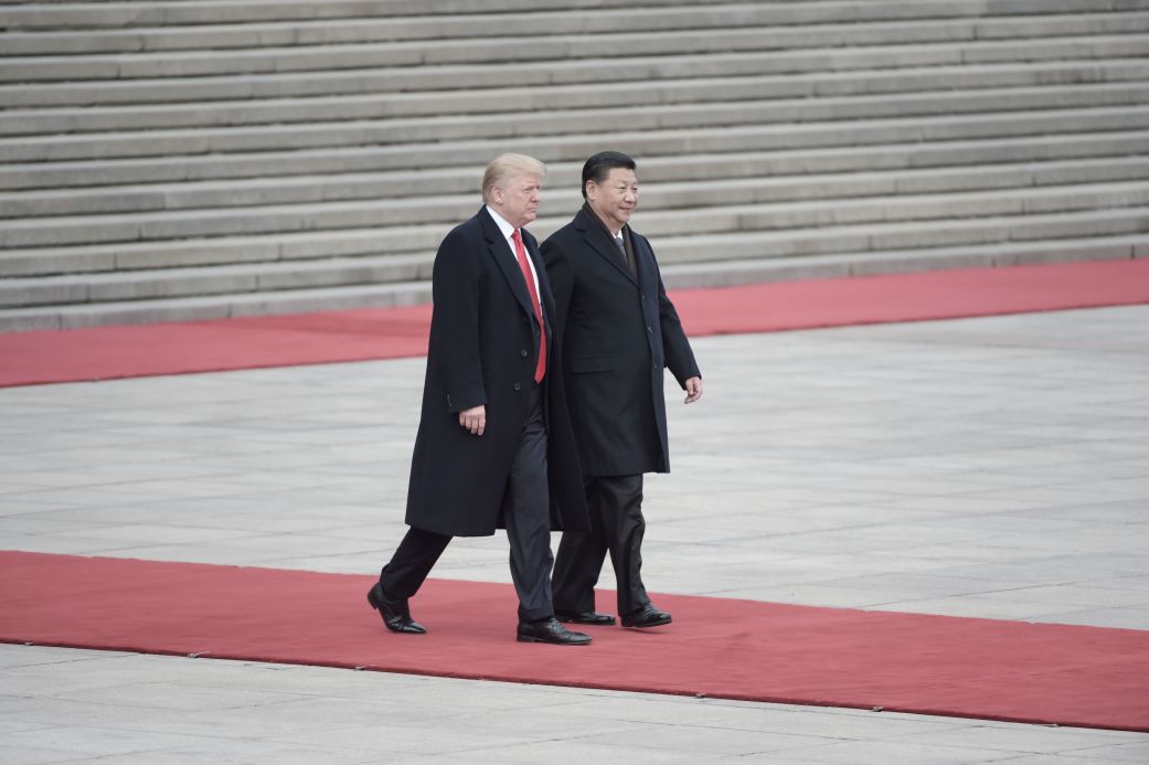 China's President Xi Jinping and US President Donald Trump attend a welcome ceremony at the Great Hall of the People in Beijing, China on November 9, 2017.