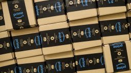 PETERBOROUGH, ENGLAND - NOVEMBER 15:  A close-up of a packaged Amazon Prime item in the Amazon Fulfilment centre on November 15, 2017 in Peterborough, England.  A report in the US has suggested that over half of all online purchases this Christmas will be made with Amazon.  (Photo by Leon Neal/Getty Images)