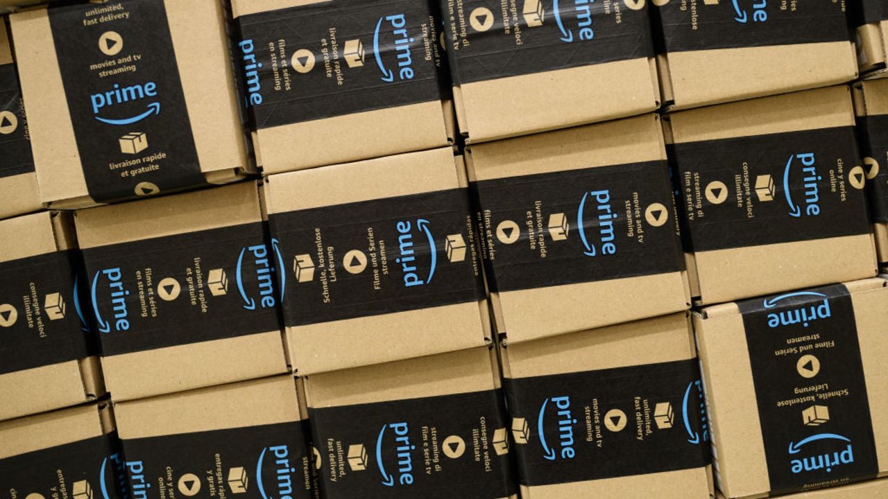 PETERBOROUGH, ENGLAND - NOVEMBER 15:  A close-up of a packaged Amazon Prime item in the Amazon Fulfilment centre on November 15, 2017 in Peterborough, England.  A report in the US has suggested that over half of all online purchases this Christmas will be made with Amazon.  (Photo by Leon Neal/Getty Images)