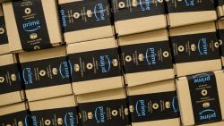 PETERBOROUGH, ENGLAND - NOVEMBER 15:  A close-up of a packaged Amazon Prime item in the Amazon Fulfilment centre on November 15, 2017 in Peterborough, England.  A report in the US has suggested that over half of all online purchases this Christmas will be made with Amazon.  (Photo by Leon Neal/Getty Images)