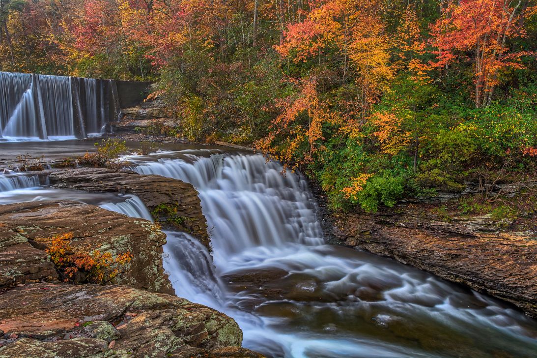 Autumn's superb colors can be seen at DeSoto Falls. The park that's home to the waterfall is a perfect spot to hike and camp.