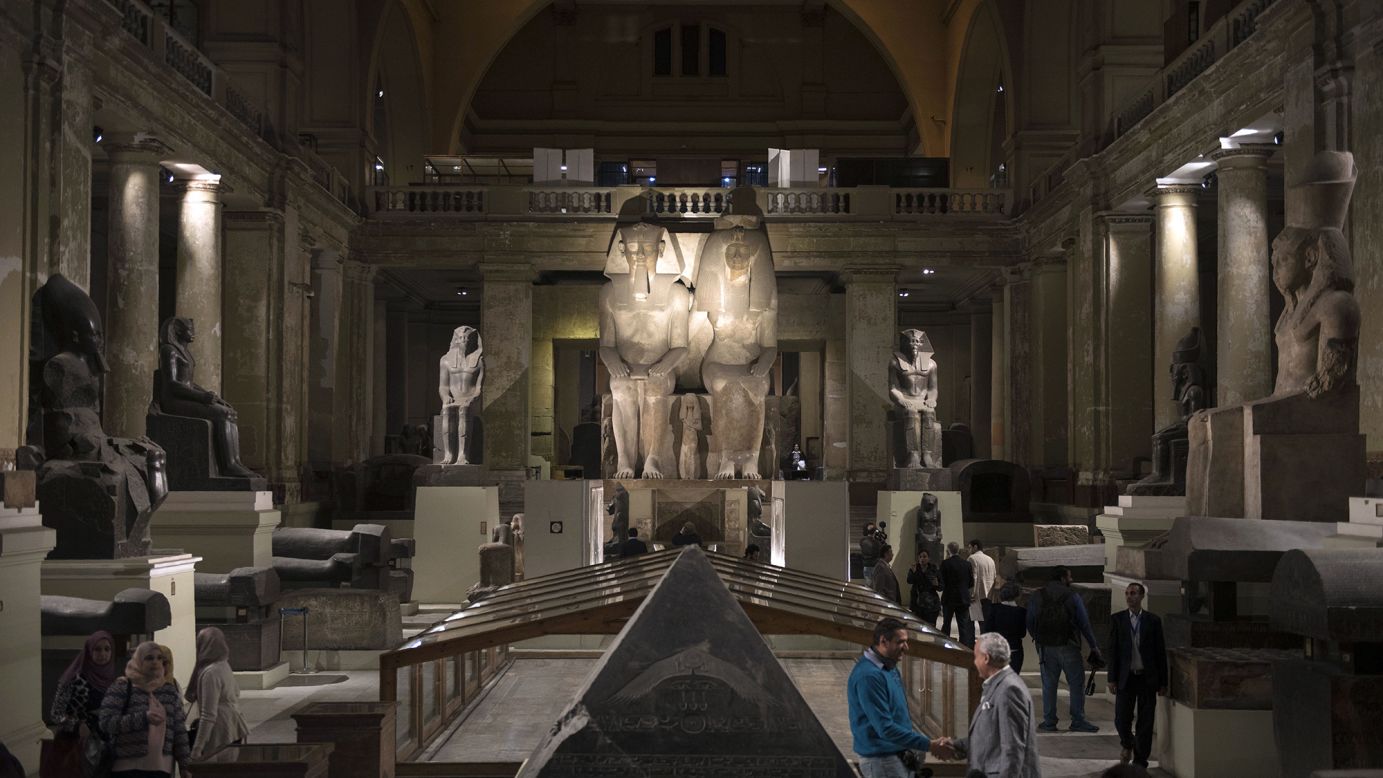 A view of the main gallery of the Egyptian Museum in Cairo