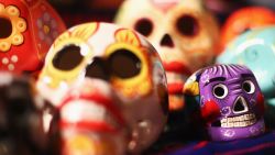 VALKENBURG, NETHERLANDS - DECEMBER 01: A detailed view of Dia de los Muertos or Day of the Dead decorated skulls at the Valkenburg Christmas Market, the largest underground Christmas market in Europe is pictured and held in the Velvet Cave on December 1, 2017 in Valkenburg, Netherlands. (Photo by Dean Mouhtaropoulos/Getty Images)