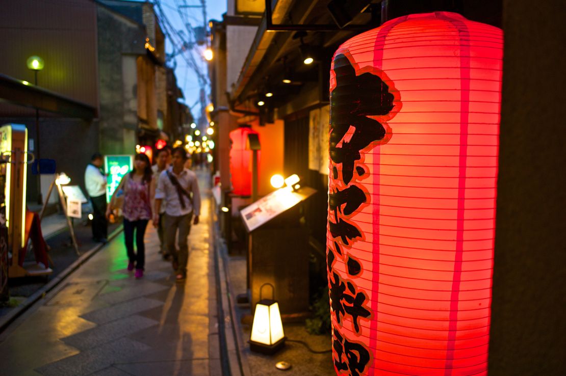 Teahouses and restaurants line the famous Pontocho Alley in Gion.