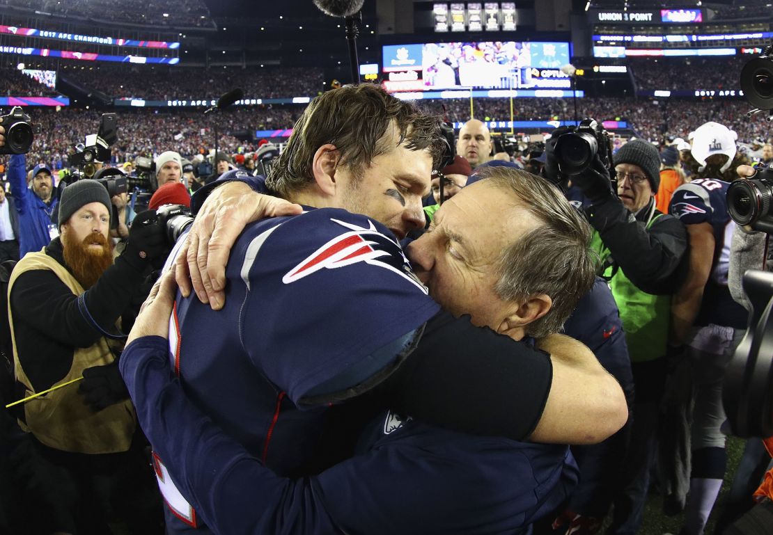 Belichick (right) has had a storied career to date and won six NFL Championships alongside Tom Brady (left) with the New England Patriots.