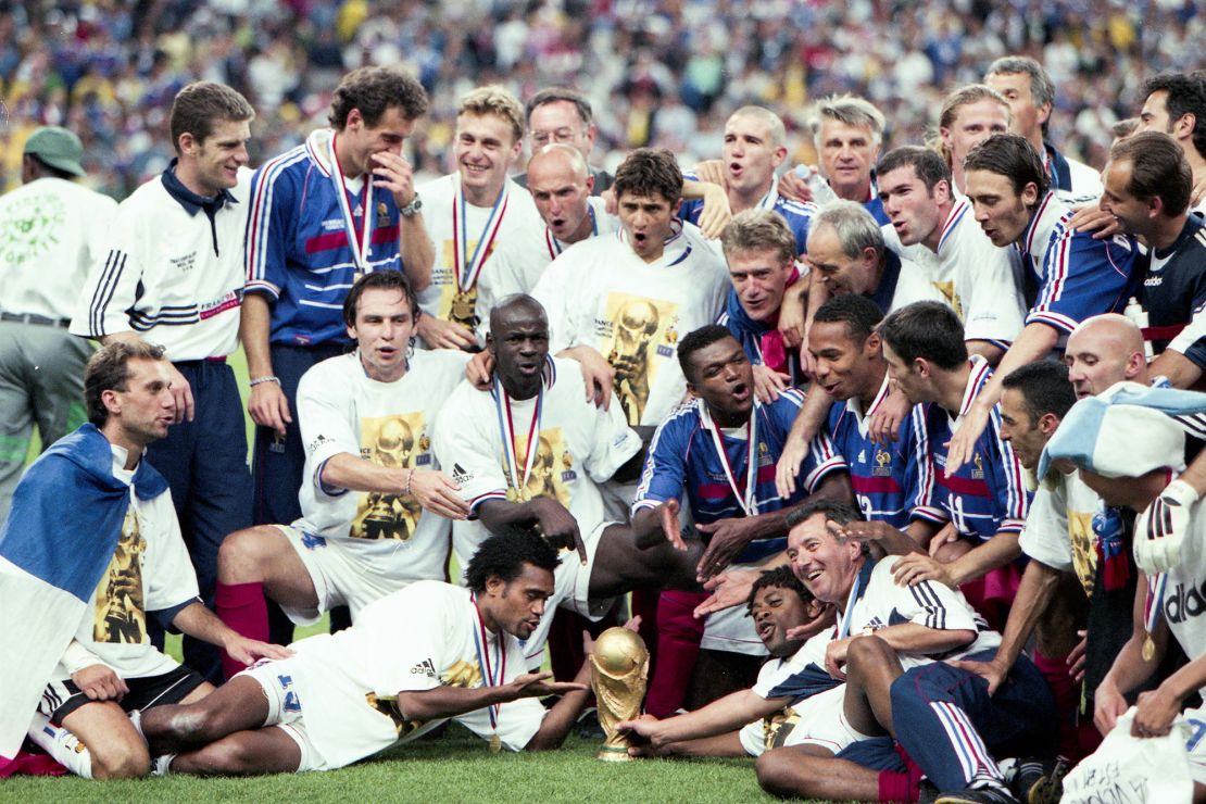 The French team celebrate their victory over Brazil in the 1998 World Cup final.
