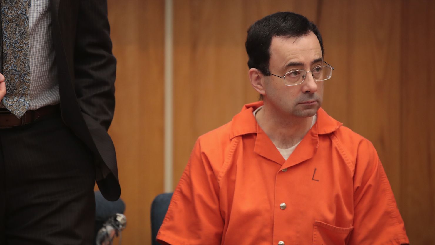 Larry Nassar sits in court before being sentenced in Eaton County Circuit Court on February 5, 2018, in Charlotte, Michigan.