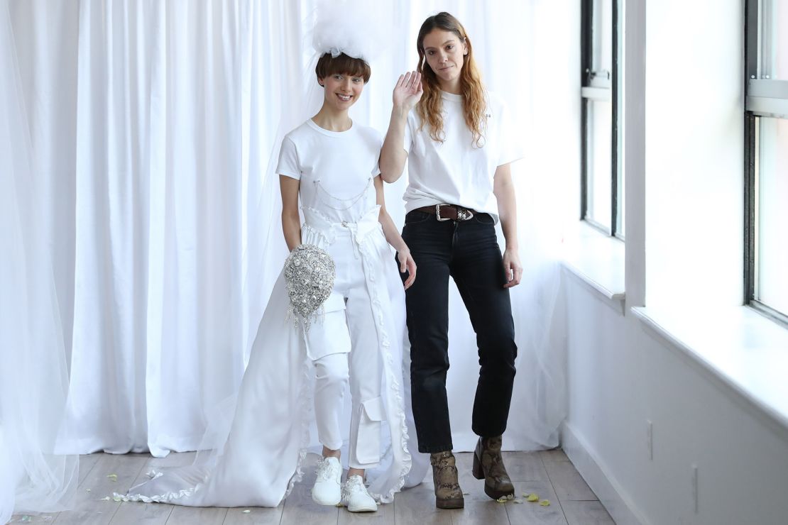 Designers like Hillary Taymour at Collina Strada (pictured above with a model in a bridal look during New York Fashion Week in February 2018) hoping to service this cohort are looking beyond weddings and are creating garments for different types of commitment ceremonies.