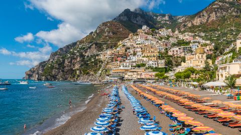 Positano and the main beach. Positano, amalfi coast, Salerno, Campania, Italy