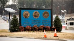 A sign for the National Security Agency (NSA), US Cyber Command and Central Security Service, is seen near the visitor's entrance to the headquarters of the National Security Agency (NSA) after a shooting incident at the entrance in Fort Meade, Maryland, February 14, 2018.