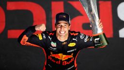 SHANGHAI, CHINA - APRIL 15: Race winner Daniel Ricciardo of Australia and Red Bull Racing celebrates after the Formula One Grand Prix of China at Shanghai International Circuit on April 15, 2018 in Shanghai, China. (Photo by Clive Mason/Getty Images)