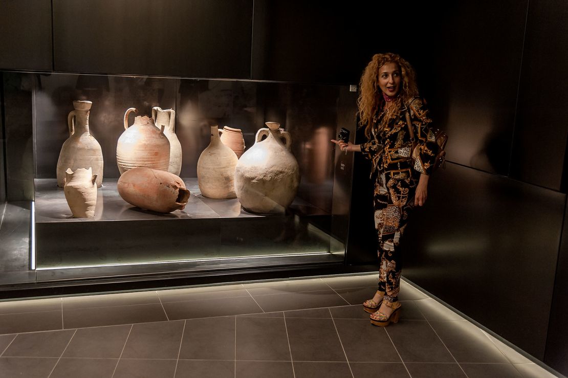 Artifacts from the excavation on display in 2018 at San Giovanni station.