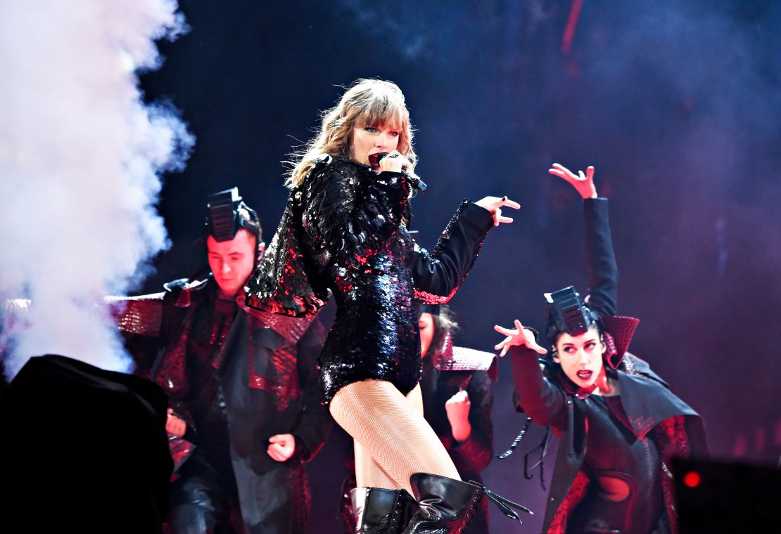 Taylor Swift performs onstage during the Reputation tour in 2018 in Santa Clara, California.