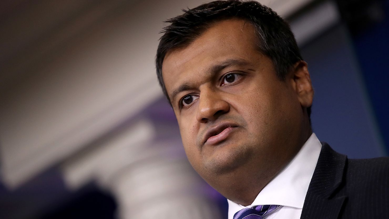 Then-White House deputy press secretary Raj Shah answers questions during a White House briefing on May 14, 2018, in Washington, DC.
