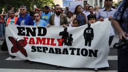 NEW YORK, NY - JUNE 01:  Hundreds of immigrant rights advocates and others participate in rally and and demonstration at the Federal Building in lower Manhattan against the Trump administration's policy that enables federal agents to take migrant children away from their parents at the border on June 1, 2018 in New York, United States. In coordinated marches across the country people are gathering outside U.S. Immigration and Customs Enforcement (ICE) field offices, U.S. attorney's offices, and the Deparment of Justice headquarters in Washington, D.C., to put increasing pressure on the Trump administrationÕs family separation policy at the border.  (Photo by Spencer Platt/Getty Images)