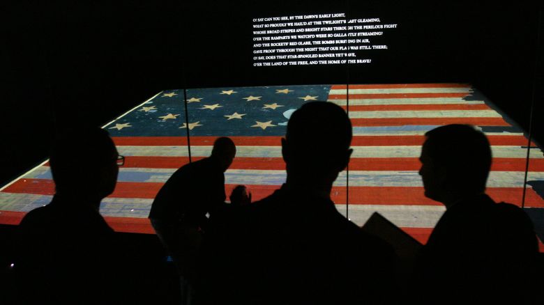 Washington, DC Re-opening of the National Museum of American History which has been renovated. President and Mrs. Bush attended ceremony. Here the Star-Spangled Banner, the flag that inspired the National Anthem written by Francis Scott Key which flew over Baltimore Harbor. (Photo by Susan Biddle/The The Washington Post via Getty Images)