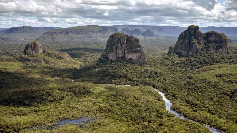 Aerial view of the Serrania de Chiribiquete, located in the Amazonian jungle departments of Caqueta and Guaviare, Colombia, on June 7, 2018. - The 2,782,353-hectare Chiribiquete National Park, the largest of Colombia's protected natural parks, is included on the list of 30 proposals from around the world that will be examined at the forty-second session of the UNESCO World Heritage Committee in late June. The Serranias of Chiribiquete and La Lindosa are among the areas in Colombia that were closed to outsiders during the armed conflict and are now opening up to scientific researchers. (Photo by GUILLERMO LEGARIA / AFP) (Photo by GUILLERMO LEGARIA/AFP via Getty Images)