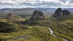 Aerial view of the Serrania de Chiribiquete, located in the Amazonian jungle departments of Caqueta and Guaviare, Colombia, on June 7, 2018. - The 2,782,353-hectare Chiribiquete National Park, the largest of Colombia's protected natural parks, is included on the list of 30 proposals from around the world that will be examined at the forty-second session of the UNESCO World Heritage Committee in late June. The Serranias of Chiribiquete and La Lindosa are among the areas in Colombia that were closed to outsiders during the armed conflict and are now opening up to scientific researchers. (Photo by GUILLERMO LEGARIA / AFP) (Photo by GUILLERMO LEGARIA/AFP via Getty Images)