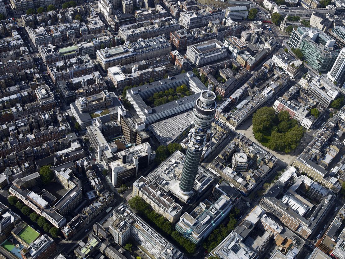 An aerial view of the BT Tower in 2010