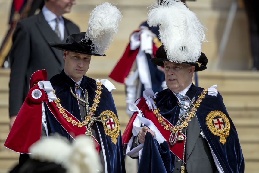 Prince Andrew, pictured here with Prince William, at the annual Order of the Garter service in 2018. The Order is the country’s most senior order of chivalry dating back to medieval times.