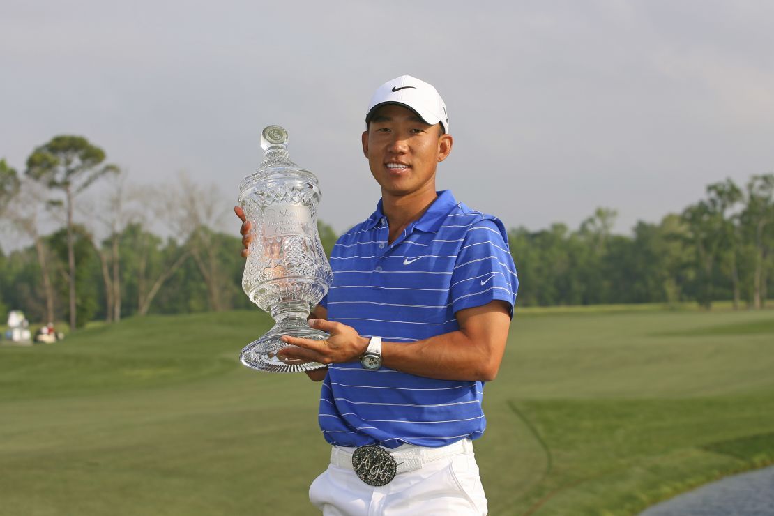 Kim holds the trophy after winning the Houston Open at Redstone Golf Club on April 4, 2010 in Humble, Texas.