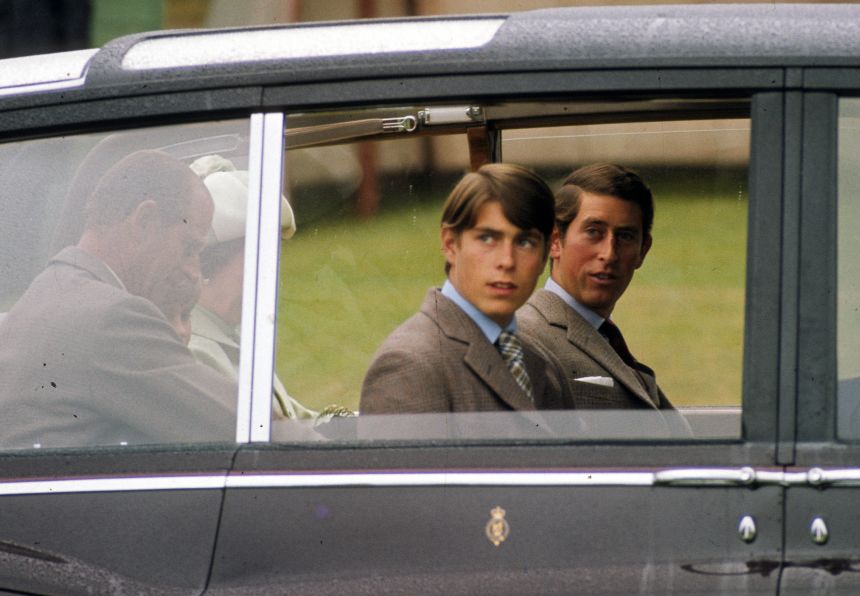 Prince Charles, Prince of Wales (right), and his brother Andrew attend the Braemar Highland Games on September 15, 1975, in Scotland, United Kingdom.